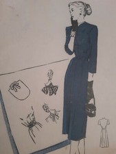 Country Gentleman 5003 Dress Fitted Sewing Pattern Ladies 14 Cut VTG 1940's picture