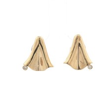 Vintage 14k Yellow Gold Diamond Abstract Calla Lily Flower Tent Earrings picture