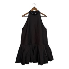 H&M Edition Black Bubble Hem Mini Dress Beaded Neck Pleated Size Large NEW picture