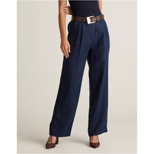 Quince Women's Navy Blue 100% European Linen Pleated Trouser Pants Size 2 picture