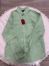Roundtree & Yorke TravelSmart Men’s Green White Striped Dress Shirt Size L NWT picture