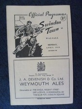 1949/50 Swindon Town V Walsall 10th April Football Programme Rare picture