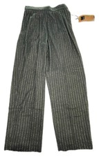 10 Carole Little Slacks Dress Pants Pleated Gray Gold Metallic Stripe Vtg USA picture