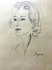 Vintage 1950s Dagmar Freuchen-Gale Charcoal Fashion Portrait Sketch Signed picture