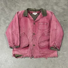 Vtg LL Bean Red Chore Jacket Coat Size L Canvas Barn Field Flannel Lined Worn picture