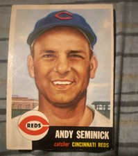 Topps 1953 Andy Seminick #153 Dugout Quiz White Bio Cincinnati Reds Card picture