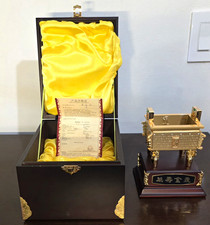 Chinese Feng Shui Wan Shou Jin Ding JPL108 Box Certificate Wood Bas 2001 Incense picture