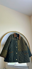 Barbour Women’s Quilted Jacket Green/Brown Corduroy Collar Button picture