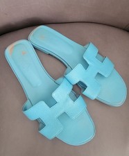 Hermes Blue Oran Slide Sandal Women Sz 38/ 7.5. PLEASE READ picture