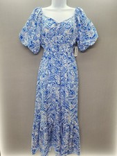 Anthropologie Kindred M Blue Dress Paisley Elastic Waist Cottagecore picture