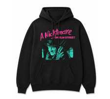 A Nightmare on Elm Street 1984 Neon Hoodie Black Freddy Krueger Horror NEW picture