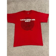 Pier 27 Cancun Riviera Maya Mexico T-Shirt Mens Large Red Excellent Aztec Print picture