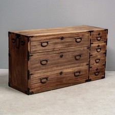 Antique Japanese Tansu Chest Kiri Cedar Wood 7 Drawer Storage Cabinet picture