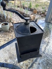 Manual Hand Crank Coffee Grinder, Black Metal Box with Drawer  antique 1905 picture