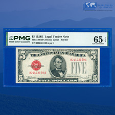 Fr.1530 1928E $5 Five Dollars Legal Tender, H/A Block, PMG GEM 65 EPQ #03199 picture