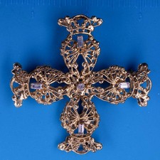 Vintage Ornate Filigree Cross Brooch Pin Gold Tone 2.5
