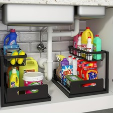 2 Pack 2-Tier Pull Out Under Sink Organizer, Metal Sliding Cabinet Storage Rack picture