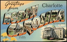 Charlotte, North Carolina NC Greetings from 1944 Large Letter Morganton Vintage picture