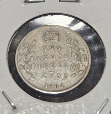1904 India British  2 Annas Silver Coin  Toned picture
