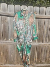 Shein Patchwork Ruched Dress Women's L Draped Boho Green Artsy Bodycon Hippie  picture