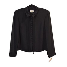Vintage Talbots Black Evening Jacket Full Button Top Embroidered Collar Goth NOS picture