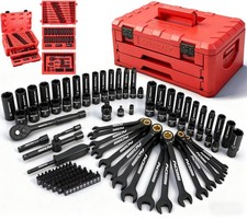 SEDY 132Pc Mechanics Tool Set SAE Metric 1/4 3/8 Drive Socket Wrench Kit picture