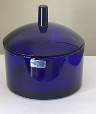 VTG  Markku Salo Nuutajärvi Pandora Cobalt Blue Glass JAR  With LID FINLAND 1980 picture