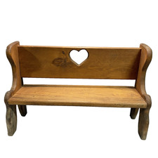 Vtg Wooden Heart Cut Out Small Doll Bear Bench Plant Shelf Book Display 13.5x21” picture