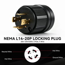 NEMA L14-20P Twist Lock Generator Plug 20A 125/250V Heavy Duty Male Connector picture