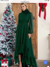 NWT Mondressy Green High Neck High Low Formal Gown US 14 picture