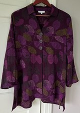 Habitat Purple Leaf Print Button Tunic Swing Top Size Medium Rayon Blend picture