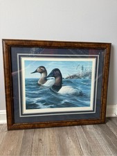 Rob Leslie 1989 Vintage Print Framed Ducks In Ocean Seagulls Numbered And Hand picture