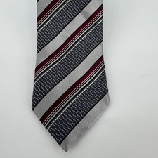 Ermenegildo Zegna Mens Necktie Striped Gray Burgundy Geometric Silk Italy picture