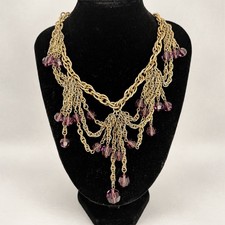 Vintage Signed Napier Purple Bead Multi Chain Cascade Bib Statement Necklace picture
