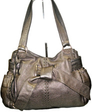 Vtg Brighton Cleo Metallic Pewter Leather Belt/Bow Whip-Stitch Shoulder Bag EUVC picture