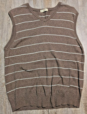 J.Crew Men’s Sweater Vest Size L | Brown Striped Cotton Cashmere Pullover Vest picture