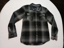Roark Revival Nordsman Flannel Shirt Mens Medium Black Gray Plaid Wool Blend picture
