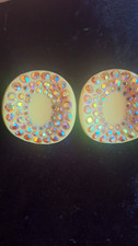 Vintage 1950s 60s Cream Thermoset AB Rhinestone Clip On Earrings UV Reactive picture