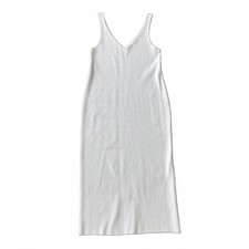 Vince white ribbed sleeveless midi dress M v-neck capsule wardrobe quiety luxury picture
