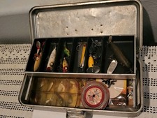 Vintage UMCO 101A Aluminum Fishing Tackle Box Single Tray W/ Lures & Gear USA picture
