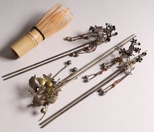 Japanese Silver&Coral Kanzashi Hairpin Set of 3 Geisha Accessory Jewelry Plum picture