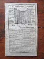 JUNE 1775 map 100 MILES AROUND BOSTON ORIGINAL GENTLEMANS MAGAZINE REVOLUTIONARY picture