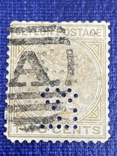Ceylon 1872 Scott# 74 Queen Victoria Perf 12.5 Used With Clear AJ Perfin. picture