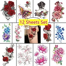 Set of 12 Sheets Waterproof Temporary Fake Tattoo Stickers Flower Arm & Body Art picture