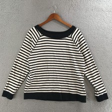 T by Talbots Striped Sweatshirt Womens L Regular Fit Cotton Blend Black White picture