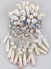 Large 7” Beautiful Vintage Gaetano Fazio Brooch Faux Pearls Stones Statement picture