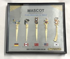 Vintage 1988 Seoul Olympic Games Mascot Framed Paperknife Letter Opener Set picture