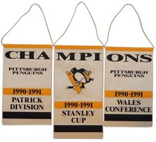 Pittsburgh Penguins 1990 1991 Stanley Cup Champion Mini Banner RARE Lemieux Jagr picture