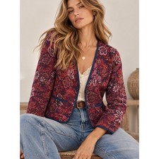 Talbots NWT Floral Jacquard Blazer Jacket Burgundy Navy Boho Bohemian L picture