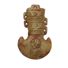 Antq Tibetan Near Eastern Jade Stone Carving Axe Engraved Pendant 3” picture